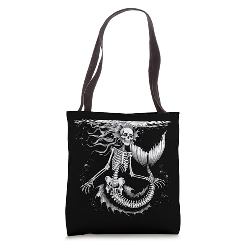 Siren Skeleton Mermaid Goth Scary Halloween Costume Tote Bag miniatura 1