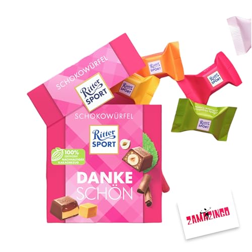 Ritter Sport Dankeschön Schokowürfel 22 stk. 176g | Danke sehr Pralinen zum schenken + Zama4Zingo Karte (1er Pack, Dankeschön)