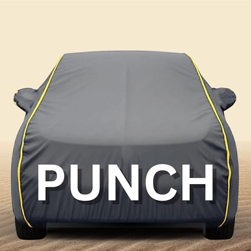 Image of 100% Waterproof Punch Car Cover Heavy Duty - Premium Polyester Car Body Cover, All Weather Outdoor Protection, UV Resistant, Dustproof, Windproof, Heat Resistant, Scratch Resistant (Grey)