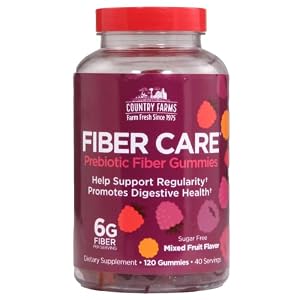 Country Farms Fiber Care Prebiotic Gummies, 6g of Fiber Per Serving, FOS from Beets, Digestive Health, Supports Regularity, Mixed Fruit Flavor, 120 Gummies, 40 Servings, Multi