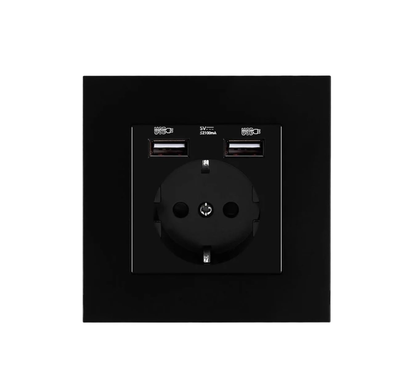 Standard Socket, AC 110V-250V, 16A Wall Embedded Outlet, 5V 2A Dual USB Charge Hole, EU Power Socket with Port(Black)