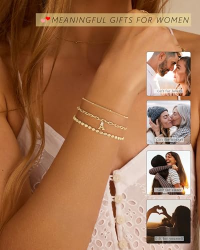 ZHESHY Gold Initial Bracelets for Women Dainty Letter E Charm Bracelets Non Tarnish 14K Gold Plated Stackable Layered Paperclip Link Chain Bracelets Stack Set Personalized Gifts Womens Jewelry - Image 5