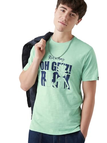 Image of Bewakoof X Rick and Morty Rick & Morty Men's Cotton Blend Typography Regular Fit Half Sleeve Round Neck T-Shirt | Bewakoof Air 1.0 | Tshirt for man | Tshirt for men cotton | Tshirts for men stylish | Casual Wear | Street Wear