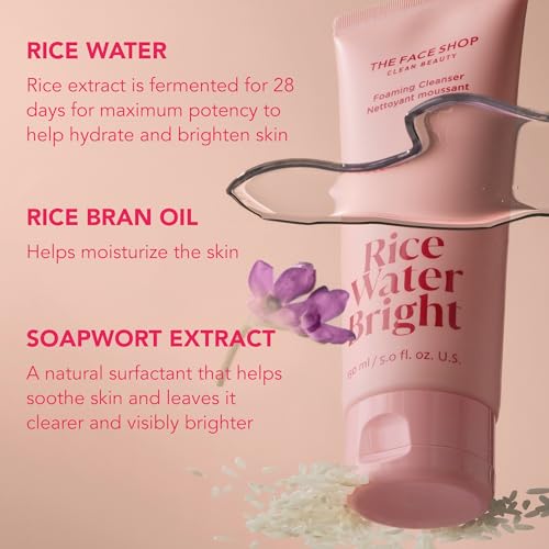 The Face Shop Rice Water Bright Foaming Facial Cleanser with Ceramide, Gentle Face Wash for Hydrating & Moisturizing, Vegan Face Cleanser, Makeup Remover, Korean Skin Care for All Skin Types, 300ml - Thumbnail 4