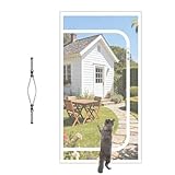 akgao Tenda Zanzariera per Animali Domestici con Cerniera, 150x260cm Bianco Rete Rinforzata a Prova Gatto, Install con Ganci Anelli, Zanzariera Porta Resistente Graffi di Cani Gatti per Balcone