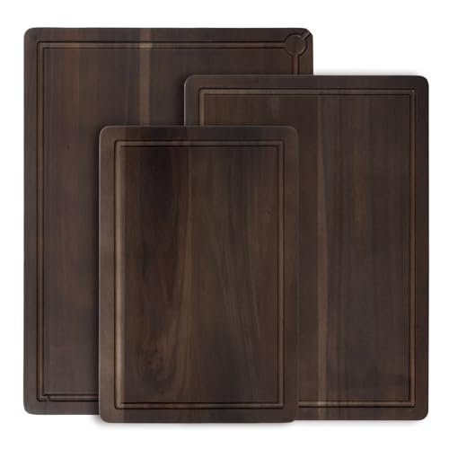 FlareBlock Acacia Wood Cutting Board Set 3Pcs, 16.5x12.5x0.6 Inches, Deep Juice Groove, Eco-Friendly Smooth Surface, Large Wooden Chopping Boards, Multipurpose Kitchen Board for Chopping & Serving
