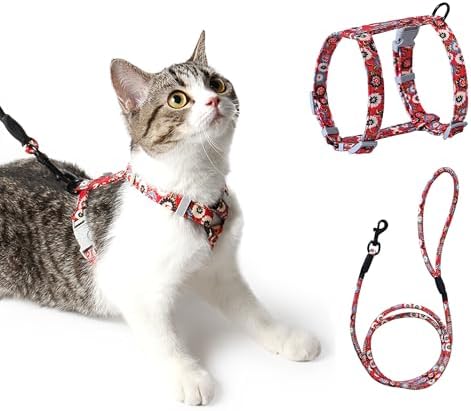 PETTOM Arnés Ajustable Antiescape con Correa Cuerda Redonda Cómodo Seguridad Arnés de Gato para Pequeño, Medio y Grande Gatos Adultos y Cachorros - Harness para Caminar y Viajes - Rojo