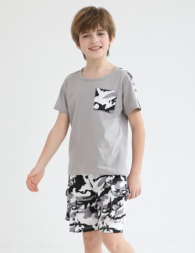Image of mksodopy Boys Summer Outfit Set 2 Piece T Shirt and Camo Shorts Casual Clothes for Little Big Boys 5-16