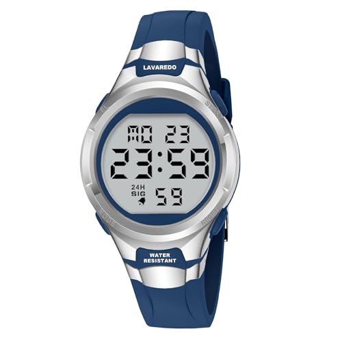 Montre numérique de sport femme étanche alarme chronomètre et bracelet silicone noir