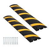 3.3Ft Recycled Rubber Speed Bump for Driveway and Road, 2 Pack Heavy Duty Traffic Calming Hump with Cable Protector, 25000 Lbs Capacity, for Asphalt, Gravel, and Outdoor Use