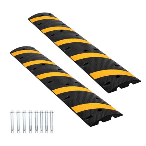 Heavy Duty Recycled Rubber Speed Bump 6ft 2Pack | 2 Inch High Industrial-Grade for Asphalt Durable Traffic Calming Hump for Parking Lots, Garages & Roads | Weather Resistant