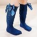 POLG Toddler Baby Girls Solid Knee-High Socks Kids Girl Mid-Calf Length Princess Sock Fashion Warmer Bow Stockings (Blue, 18-36 Months)