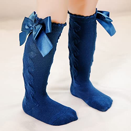 Baby Girls Knee High Socks Infants Toddlers Bow Knit Socks Cotton Tube Ruffled Girls Tube Uniform Long Stockings p2584