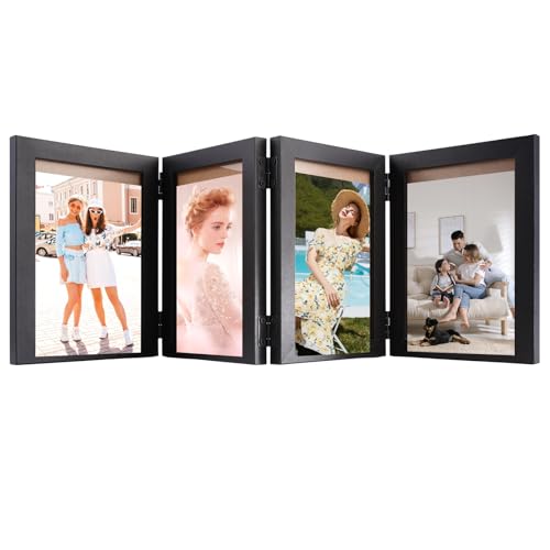 Bilderrahmen für 4 Bilder 10x15 cm,Schwarz Bilderrahmen Klappbar aus Holz...