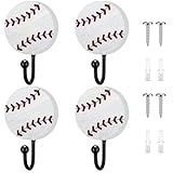 Marsui 4 Pcs Baseball Wall Decor 2 Inch Vintage Baseball Hooks Decoration Wood Coat Hooks Wall Mounted Sports...