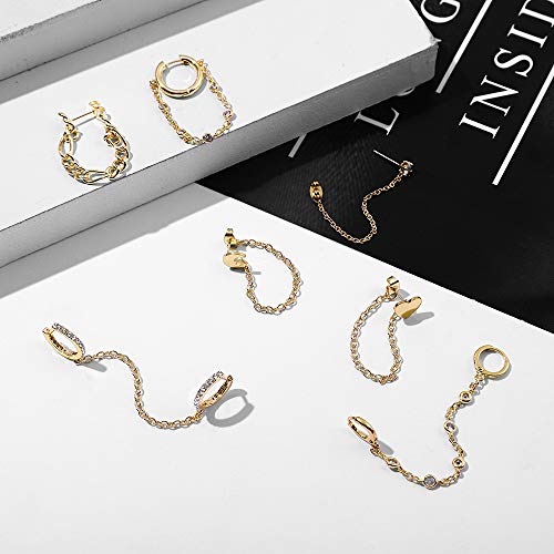 7Pcs Chain Hoop Earrings Chain Stud Earrings Set Gold Plated Dainty Double Piercing Earrings Tassel Chain Drop Dangle Huggie Hoop Earrings For Women Girls #TOP5