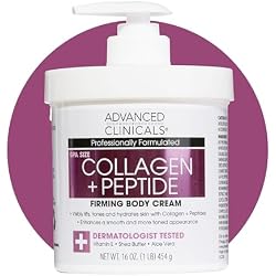 Advanced Clinicals Collagen Peptides Body Lotion & Face Moisturizer | Peptide Infused Collagen Lotion For Women & Men Helps Improve Look Of Crepey Skin, Wrinkles, & Uneven Dry Skin Texture, 16 Ounce