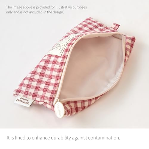 Image of Monolike Unmatched Friends Fabric Check Pencil Case, Pink - Pencil Pouch, Portable Pencil Bag, Pencil Case, Office Pouch case, Fabric, Cushion, Soft, Pastel