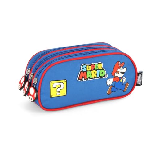 Mochila Infantil Rodinha Super Mário com Lancheira e Estojo Azul MC47562MO