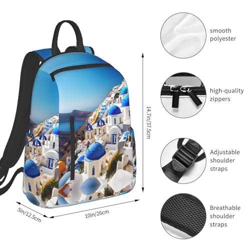 Santorini Greek Island sea View print Simple lightweight casual backpack travel bag backpack for men and women4