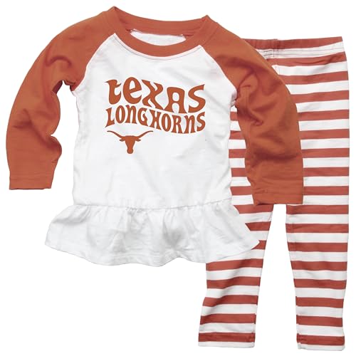 Wes and Willy NCAA Infant Girls Ruffle Raglan Set,Texas Longhorns,6M,TX Orange