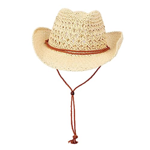 Sombrero de paja estilo vaquero western beige para hombre miniatura 3