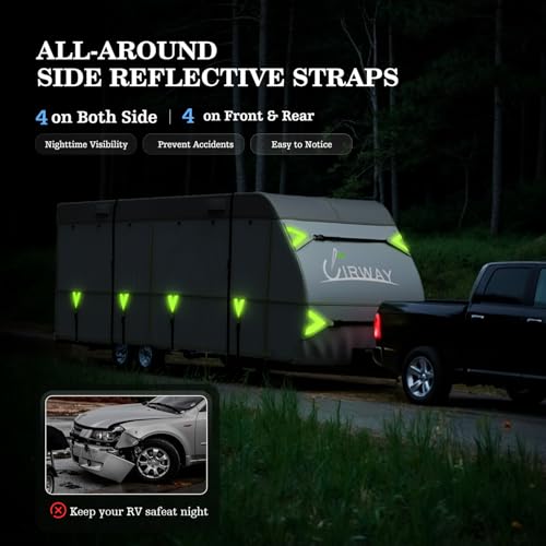 UIRWAY RV Cover 22-24ft Travel Trailer, Upgraded 7-Layers Camper Cover, Waterproof Rip-Stop Travel Trailer Cover with 4 Tire Covers, Tongue Jack Cover, Gutter Covers, Repair Patches, Windproof Straps