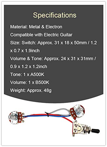 Electric Guitar Wiring Harness, Guitar Wiring Harness Kit 1 Volume 1 Tone 3 Way Toggle Switch 500K For Electric Guitar Electric Guitar Wiring Harness Electric Guitar Wiring Harness #TOP2
