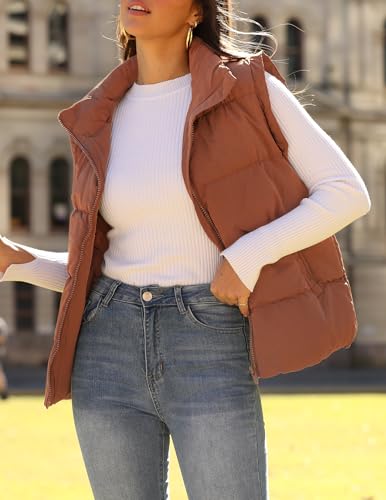 Zeagoo Puffer Vest Women Sleeveless Lightweight Quilted Jacket Stand Collar Zip Up Down with Pockets Winter Outerwear 20252