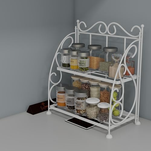 WooDinto Wrought Iron 2-Tier Kitchen Countertop Cabinet Spice Rack ...