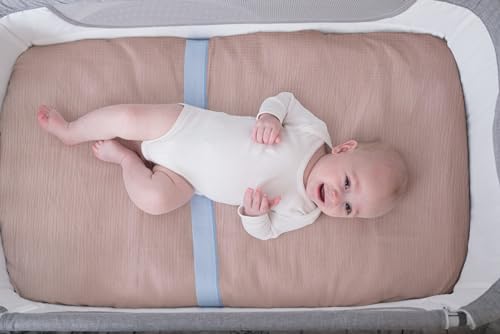 Image of Meracorallo Muslin Pack and Play Fitted Sheet, 100% Cotton, Blush | Soft Breathable Mini Crib Sheet, Pack N Play Sheet, 38x26 In, Playard Mattress Sheet for Baby Boys and Girls