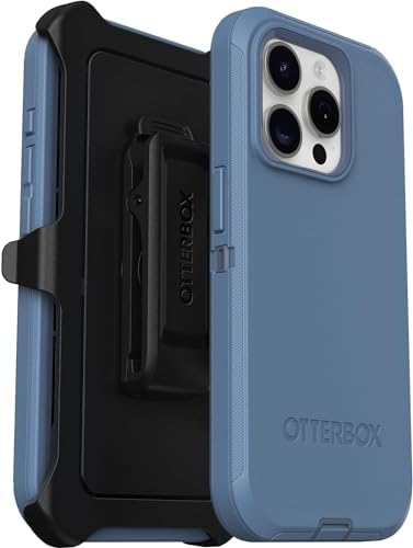 OtterBox iPhone 15 Pro (Only) - Defender Series Case - Baby Blue Jeans (Blue) - Screenless - Rugged & Durable - with Port Protection - Holster Clip Includes - Non-Retail Packaging