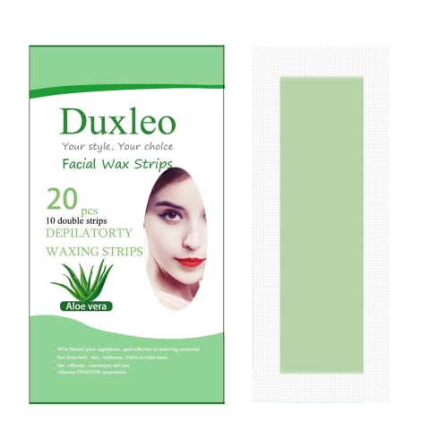 Facial Wax Strips - Hypoallergenic All Skin Types -Duxleo Hair Removal For Women - At Home Waxing Kit with 20 Face Wax Strips