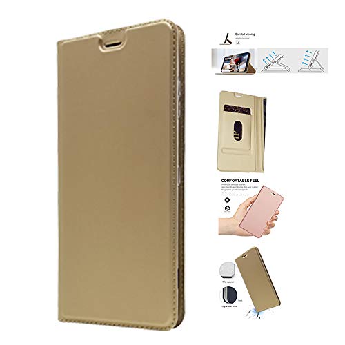 Samsung Galaxy S8+ SC-03J /SCV35 ケース Cavor クラシックPUレザーケーススリムフォリオブックカバー クレジットカードスロット付き ノートブック型スタンドホルダー マグネット閉鎖 Galaxy S8+ SC-03J /SCV35 カバー機能 軽量 超薄型 耐摩擦 - ゴールド