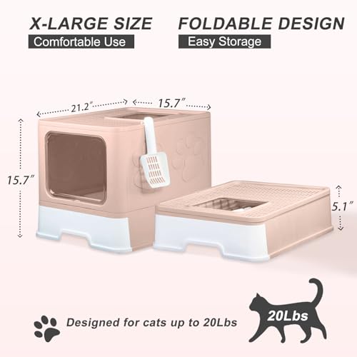 Caixa de areia portátil atualizada, caixa de areia para gatos de entrada superior com tampa, caixa d