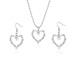 Gothic Barbed Wire Heart Earrings Necklace for Women Gold Silver Punk Style Thorn Large Heart Necklace Stainless steel Metal Mesh Dangle Drop Earrings for Girls Halloween Jewelry Set Gifts (silver)