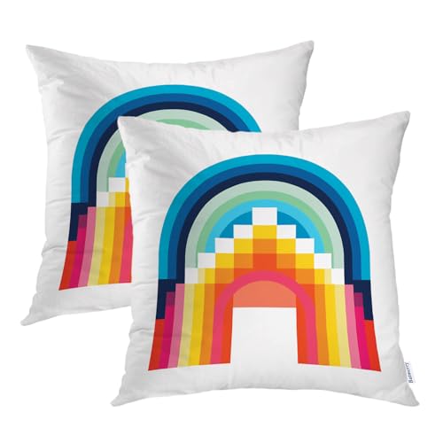 Batmerry Rainbow Arch Blocks Throw Pillow Covers, Colorful Geometric Archway Decorative Pillow Covers Digital Printing Blended for Couch Sofa Bed Invisible Zipper 24X24 in(Set of 2)