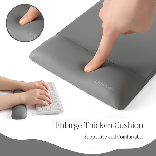 Image of UnivoColors Design-Wave Set of Keyboad Wrist Rest & Mouce Pad,Artificial Sheepskin+Memory Foam+Ergonomic+Anti-Slip Gel, Resilience Support During Work and Gaming,Keyboard Accessory,Grey