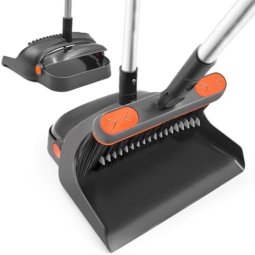 TRENNCHI Broom and Dustpan Set, 54" Extendable Besen with 180° Rotating Brush & Upright Kehrschaufel with Comb Teeth Ideal for Home, Kitchen, Lobby, Office Kehrset