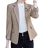 Karierte Ärmelstulpe YYNUDA Blazer Damen Elegant Sportlich Kurzblazer Business Slim Fit Anzugjacke Sakko Jacke für Freizeit Beige M