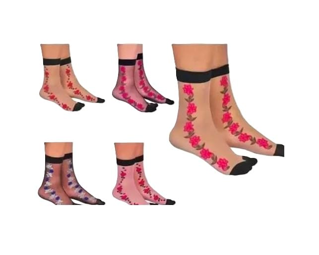 Trendy & Attractive Women's & Girls' Cotton Summer Ankle Socks | Sheer Pattern | Soft & Breathable | Black | Pack of 5 Pairs black free size-picture-41