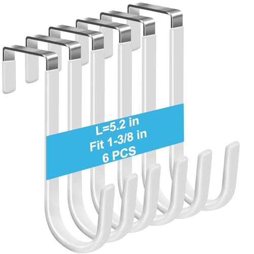 Peasulin 6 Pack Over The Door Hooks, Door Hangers Hooks, Soft Rubber Surface Prevents Scratches, White Door Hooks for Bathroom, Living Room, Kitchen Hanging Clothes, Towels, Shoe Bag, Hats