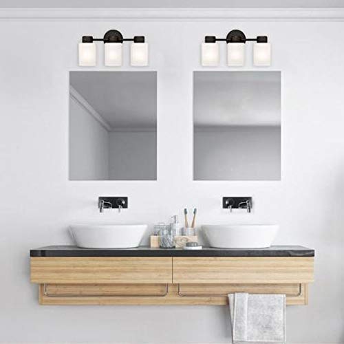 Ciata Lighting Bathroom Light Fixtures Over Mirror, Three-Light Rubbed Bronze Finish Bathroom Vanity Light Wall Fixture with Frosted Seed Glass Finish for Bathroom - Thumbnail 3