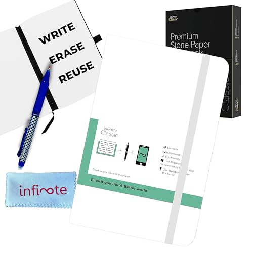 Image of Infinote Classic Reusable Stone Paper SmartNotebook Planner - Powered by App, Includes 1 Erasable Pen - Medium 12 X 19.5, White, 83