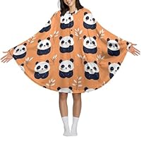 Novastar Wearable Blanket Hoodie for Women Men - Cute Flower Panda Print Winter Warm Blanket Poncho Shawl, Soft Cozy Flannel Oversized Wearable Throw Sweatshirt Cape with Pocket