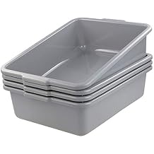 24 L Commercial Bus Box, Plastic Bus Tote, Gray, Pack for 4