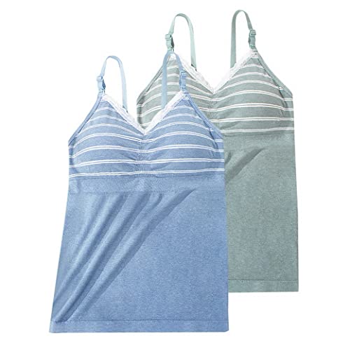 Lot de 2 débardeurs d'allaitement en coton avec soutien-gorge intégré et dentelle