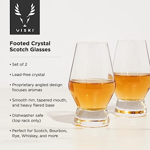 Viski Footed Crystal Scotch Glasses Set Of 2 - Premium Liquor Drinking Glass, Classic Whiskey Bourbon Glasses And Scotch Glass Gift Set, 8 Oz #TOP1
