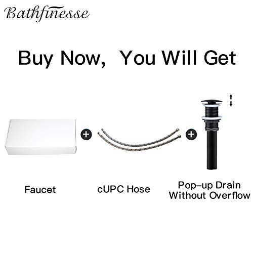 Bathfinesse Vessel Sink Faucet Black Bathroom Faucets Bath Waterfall Spout With Pop Up Drain Stopper Without Overflow Bowl Sink Faucet Farmhouse Vanity Matte Black Single Hole Supply Lines Lead-Free #TOP2
