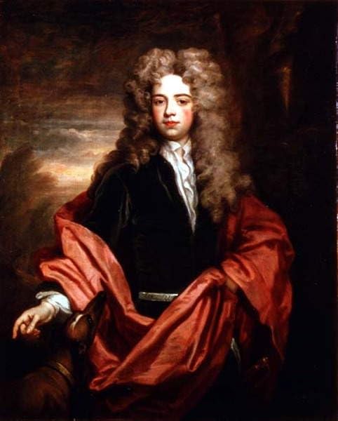 Peinture Toile Portrait gentleman et lévrier Godfrey Kneller deco salon 60x90